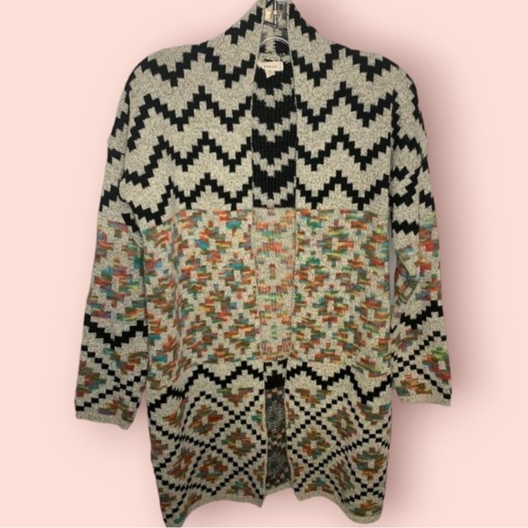 Debut  Rainbow Aztec Longline Open Front Cardigan, Size S - Picture 5 of 5